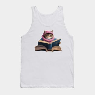 cute Cat Read A Book Tank Top